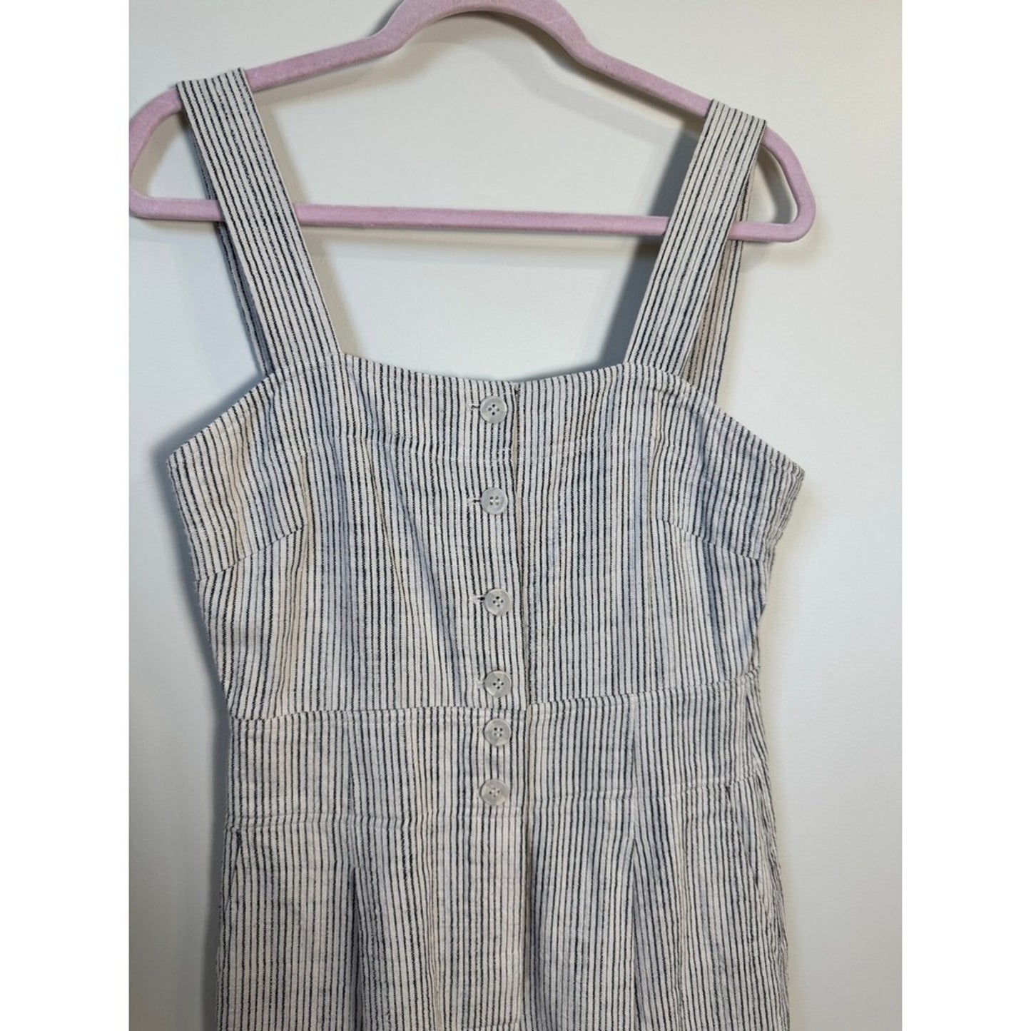 APIECE APART Striped Square Neck Button Front Midi Dress Size 4 Linen Blend