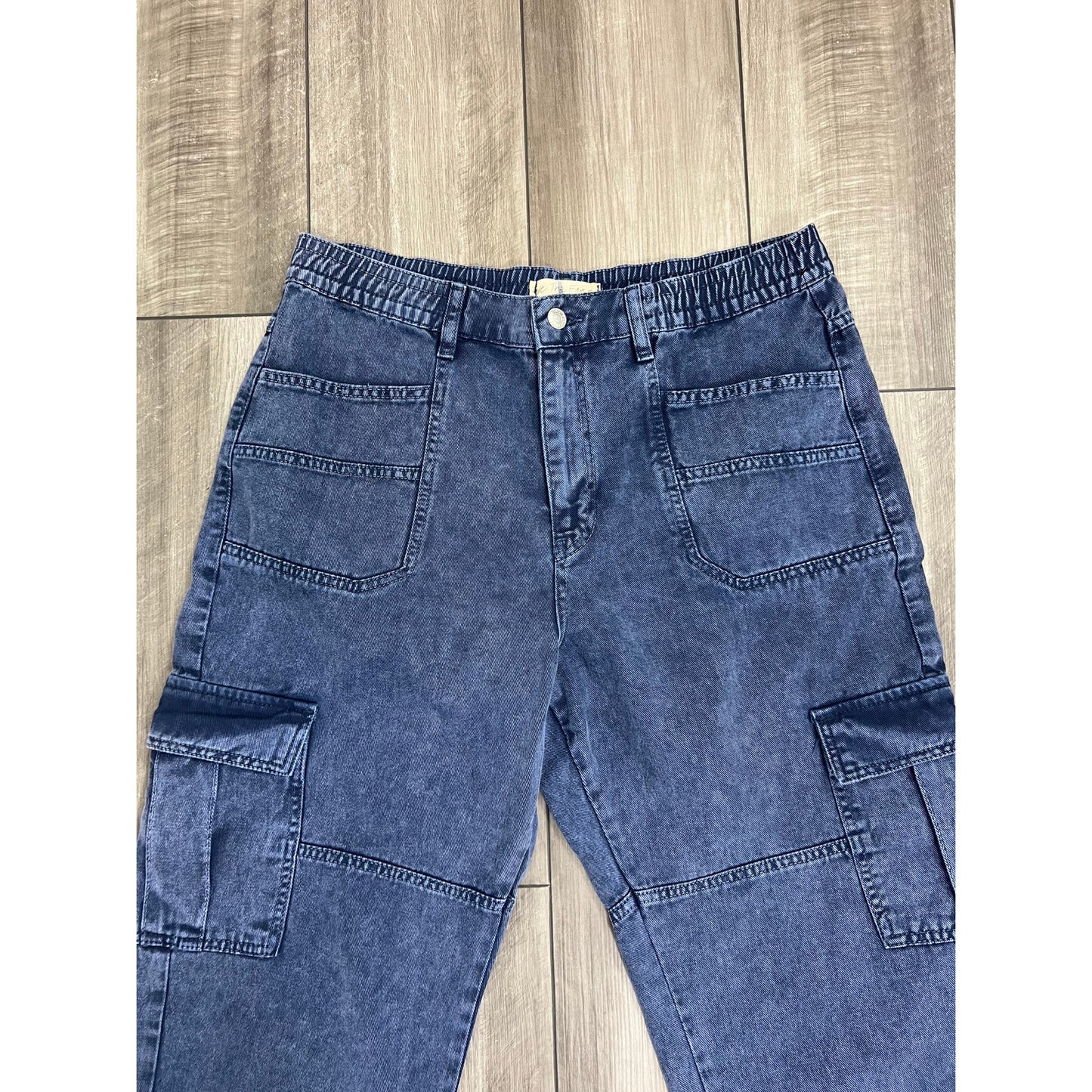 We The Free People Cargo Jeans in Blue Large Denim Zip Fly Stretch Cotton