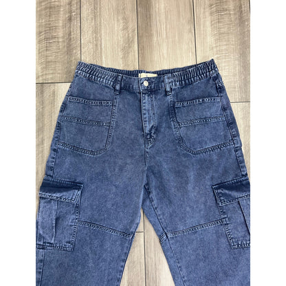 We The Free People Cargo Jeans in Blue Large Denim Zip Fly Stretch Cotton