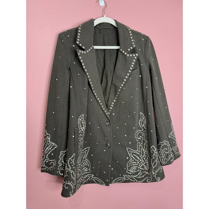 Free People Embellished Suit Set in Gray Size 4 Studded Relaxed Mid-Rise Pockets