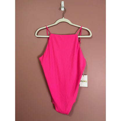 Show Me Your Mumu Portia Ribbed Bodysuit in Hot Pink Size XL