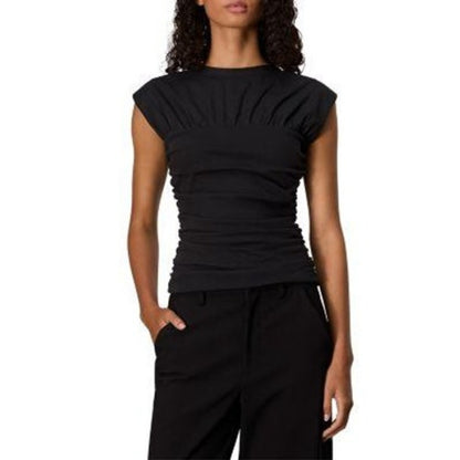 Rag & Bone Black Ruched Sleeveless Top Crew Neck Cap Sleeve Size M