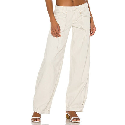 Free People Birch Denim Wide-Leg Pants Ivory Size Medium