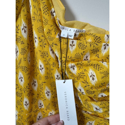 Veronica Beard Yellow Ikat Floral One Shoulder Tiered Ruffle Midi Dress Size 0