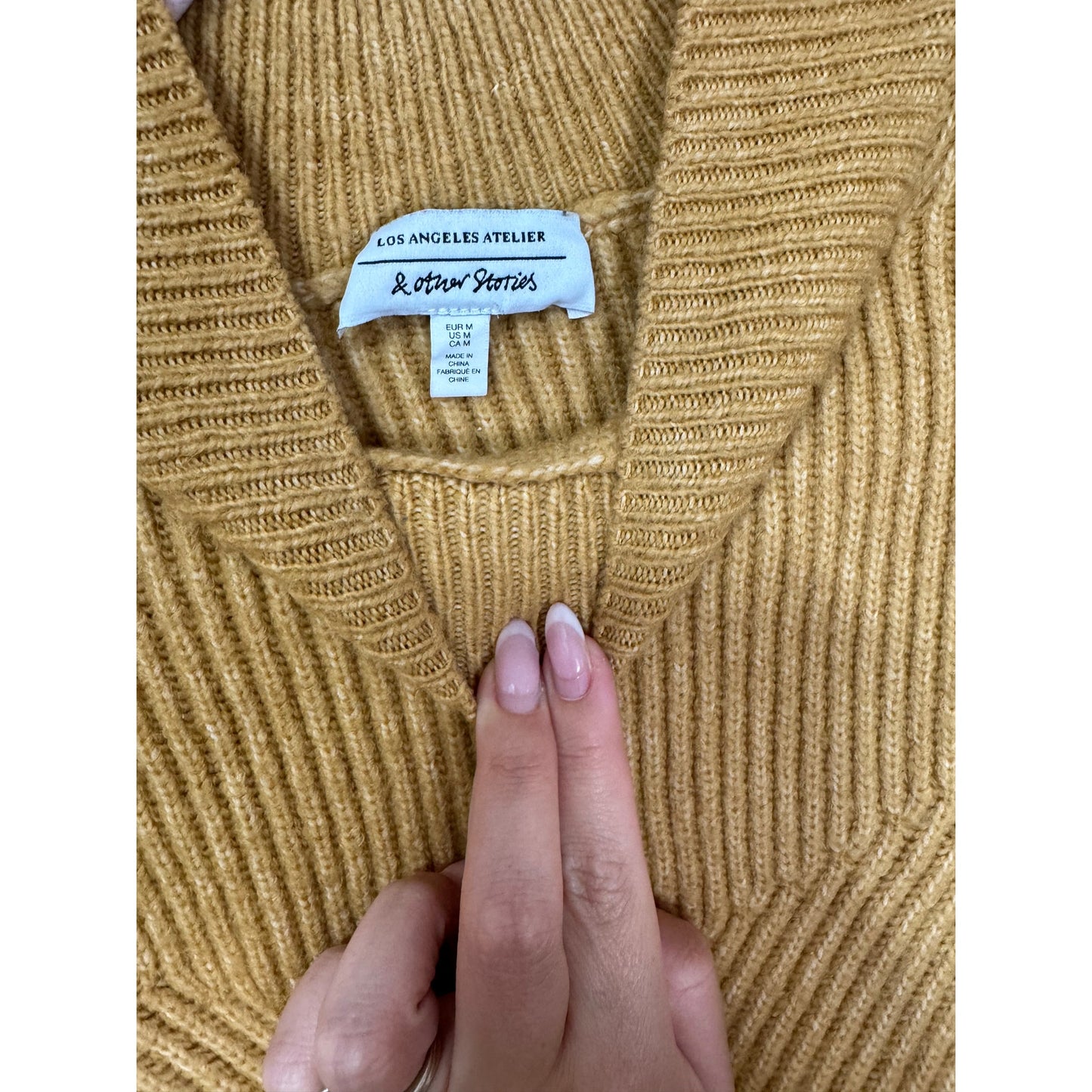 & Other Stories Brown Ribbed Mech Neck Wool-Blend Sweater Size Medium