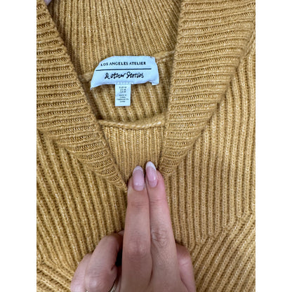 & Other Stories Brown Ribbed Mech Neck Wool-Blend Sweater Size Medium