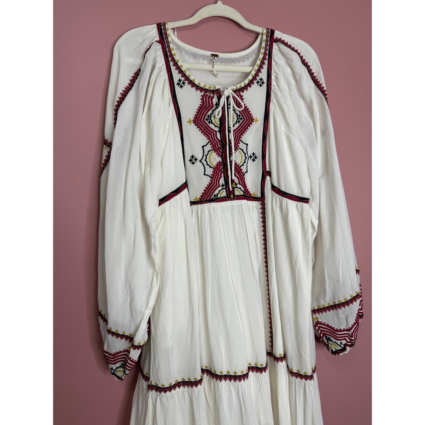 Free People Sweet Escape Midi Dress in White Medium Embroidered Long Sleeve