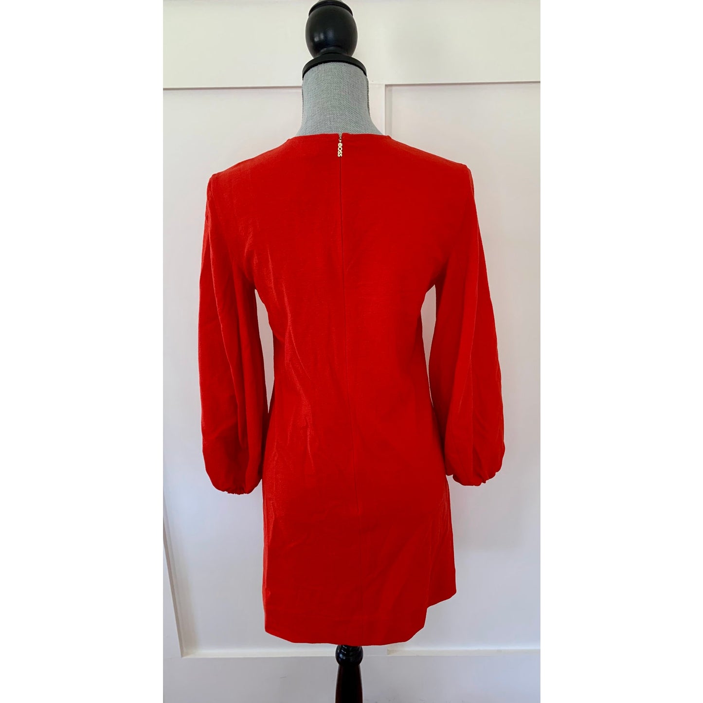 Boss Dageta Shift Dress Mini in Bright Red Size 2 Long Sleeve Stretch Party