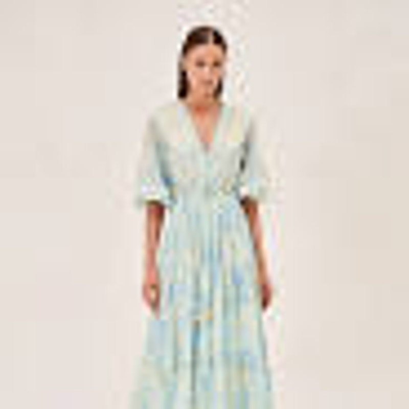 NEW Alexis Vilas Blue and Green Long Sleeve Printed Maxi Dress Size Small