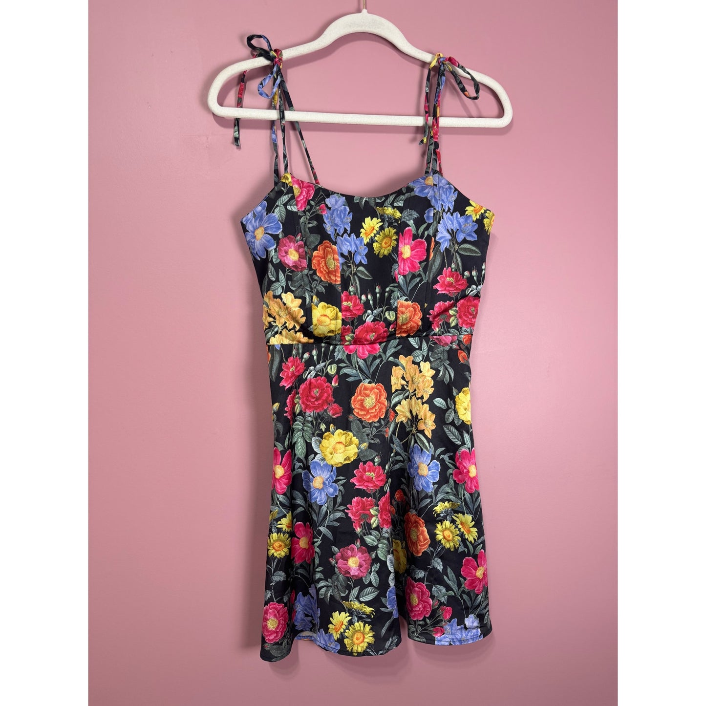 Show Me Your Mumu Juliet Mini Dress Black Floral Print Size Large