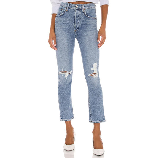 Agolde Riley Straight Crop Jeans in Whiplash Size 30 High Rise Denim Button Fly