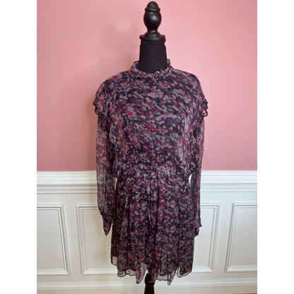 IRO Tinkle Mini Dress Size 18W Sheer Viscose Printed High Neck Long Sleeve
