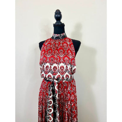 Alice + Olivia Mertie Maxi Dress Allure Medallion Size‎ 8 Mockneck Pleated Boho