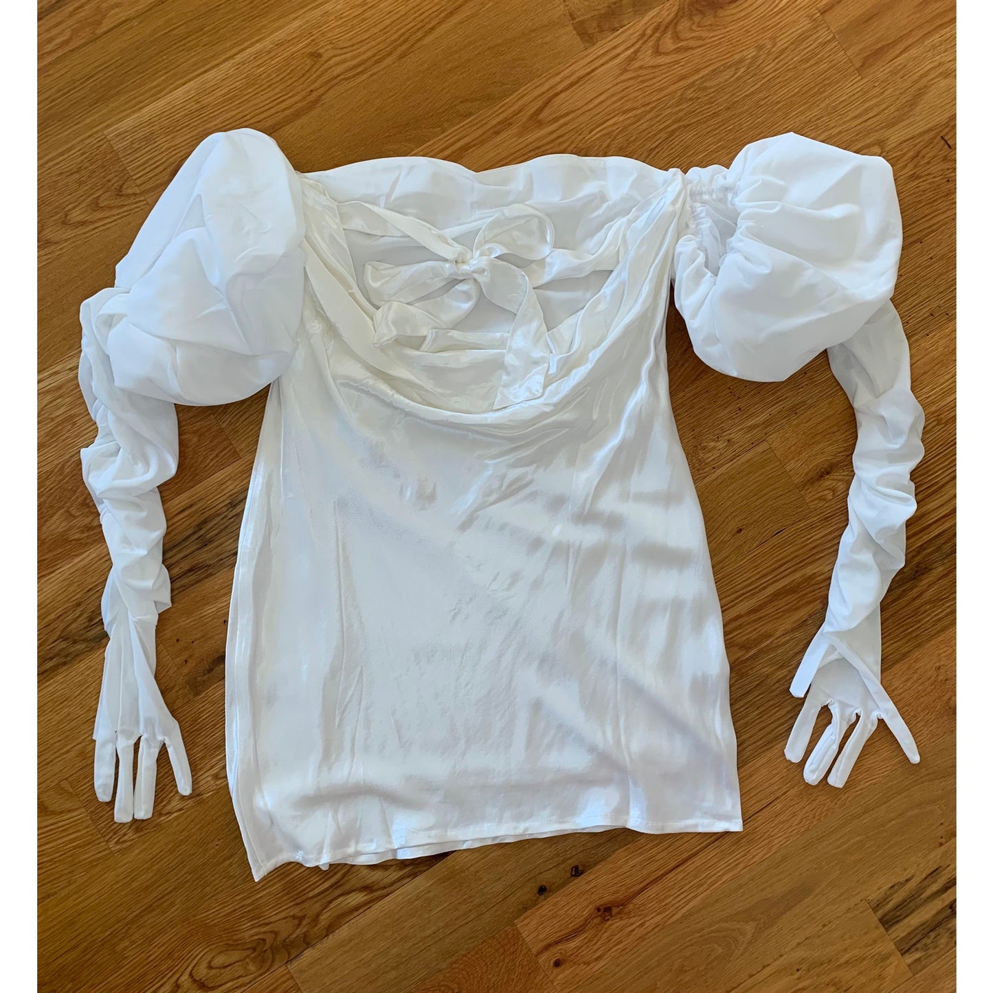 For Love & Lemons Hazel Mini Dress White Large Satin Long Sleeve Pullover Lined