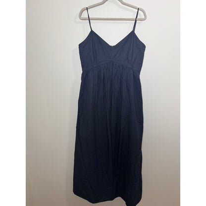 Jenni Kayne Peninsula Dress Navy Blue Cotton Poplin Midi V-Neck Large NEW