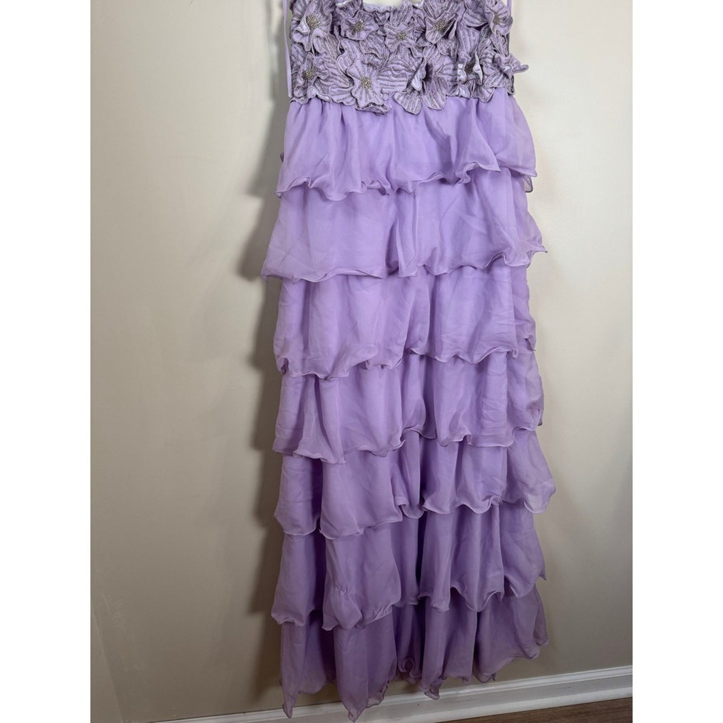 Show Me Your Mumu Lavender Tiered Ruffle Floral Beaded Maxi Dress XL Purple