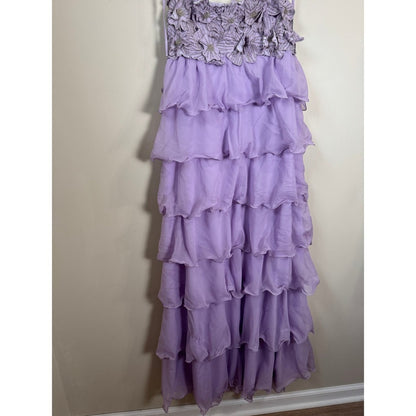 Show Me Your Mumu Lavender Tiered Ruffle Floral Beaded Maxi Dress XL Purple
