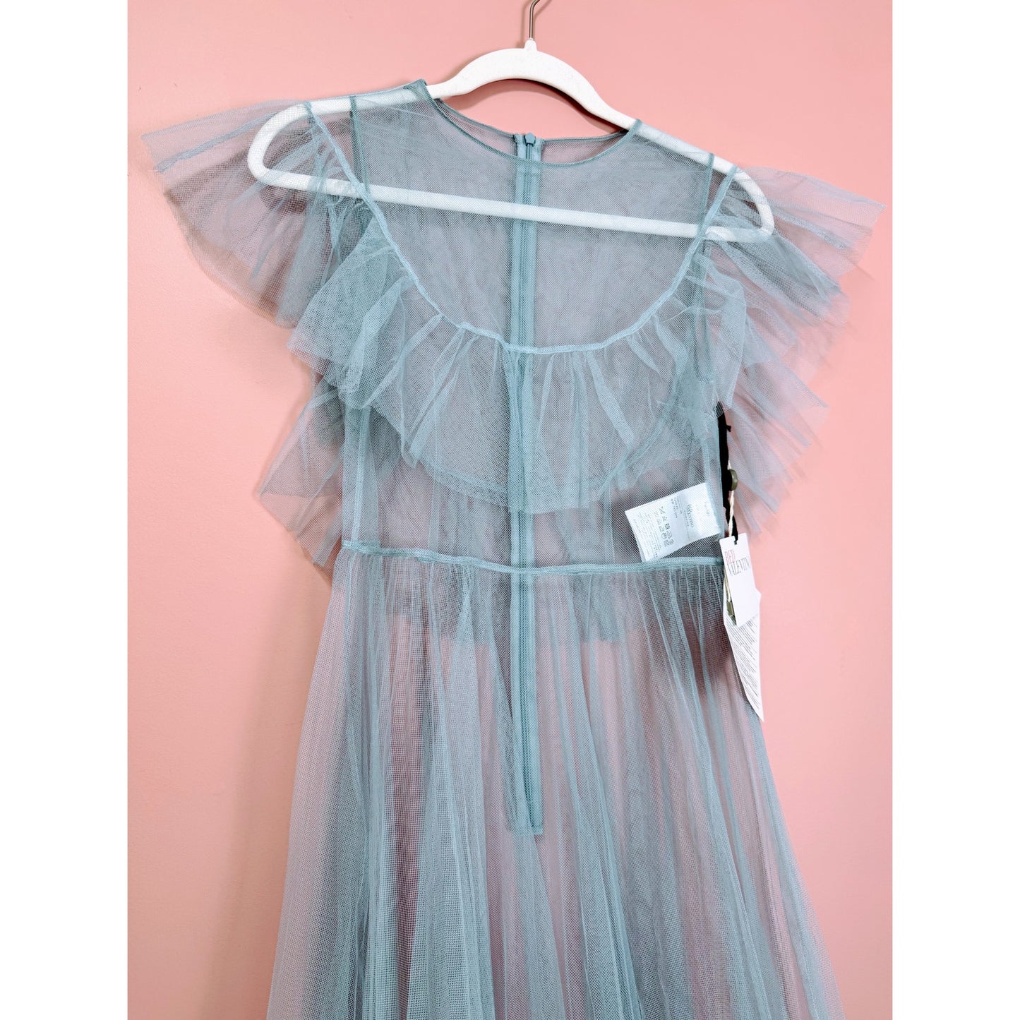 RED Valentino Tulle Ruffle Overlay Mini Dress in Blue Size 40/Small