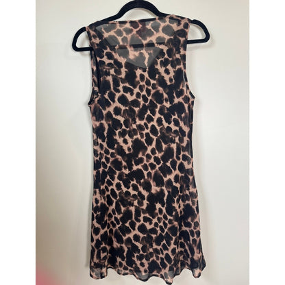 Show Me Your Mumu Leopard Print Mesh Cowl Neck Mini Dress Tan Black Womens M