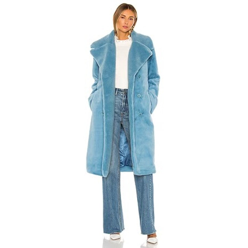 STINE GOYA Happy Faux Fur Jacket in Teal Blue XS