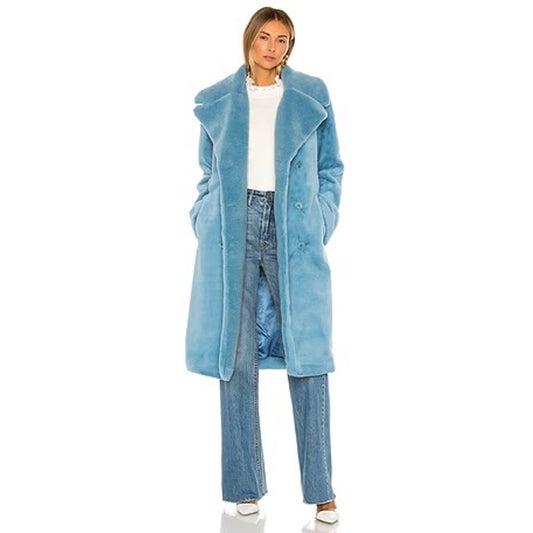 STINE GOYA Happy Faux Fur Jacket in Teal Blue XS