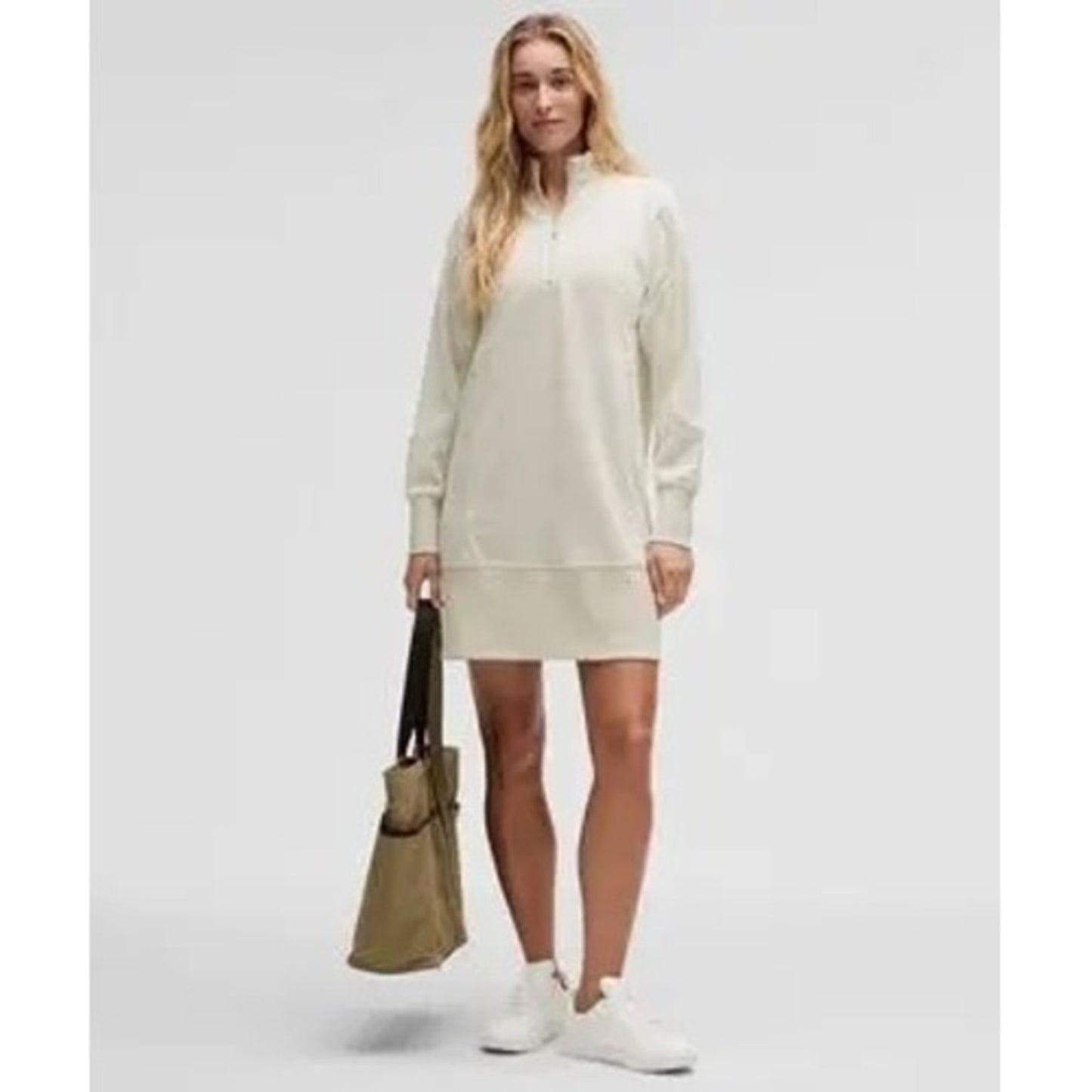 Lululemon Scuba Half-Zip Dress Bone Off-White Mini Sweatshirt Dress Size 2