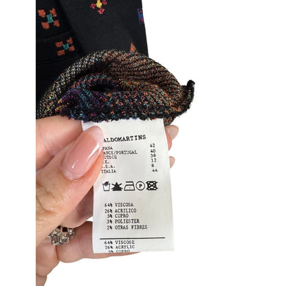 AldoMartins Barcelona Black Geometric Knit Long Sleeve Shift Dress Womens 8