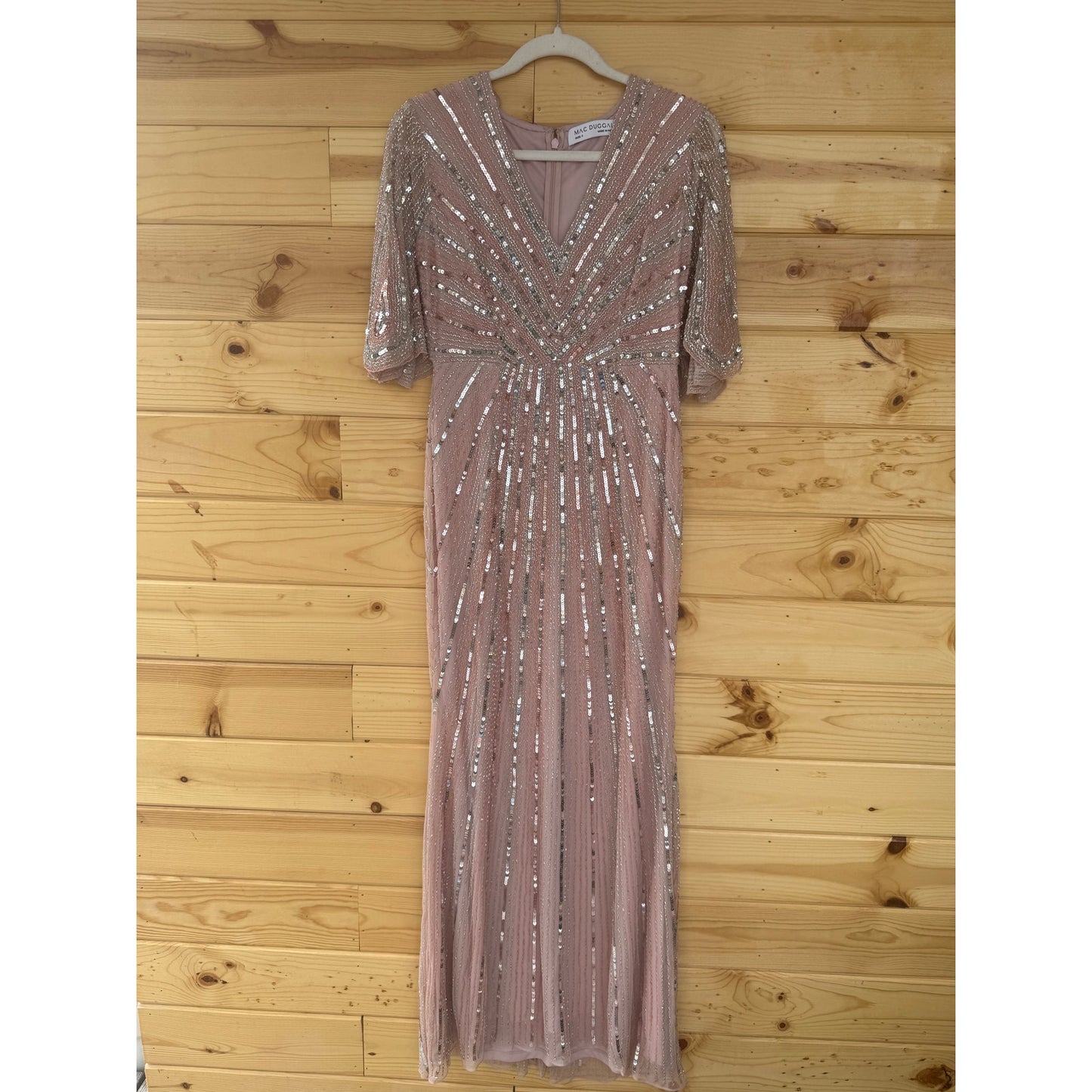 Mac Duggal Pink Sequined V Neck Cape Sleeve Gown Size 4 Style 93583