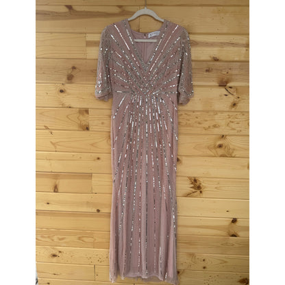 Mac Duggal Pink Sequined V Neck Cape Sleeve Gown Size 4 Style 93583