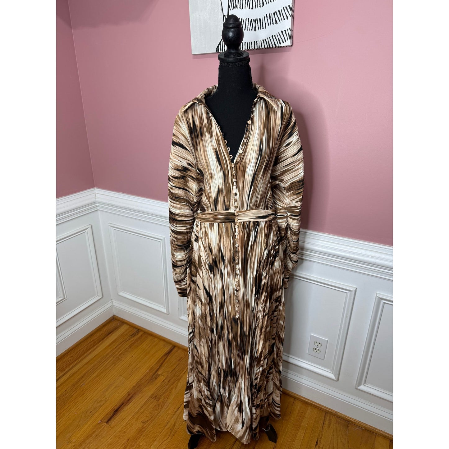 Simkhai Jonathon Thorn Abstract Indiana Midi Dress in Brown Size 8 Long Sleeve