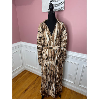 Simkhai Jonathon Thorn Abstract Indiana Midi Dress in Brown Size 8 Long Sleeve