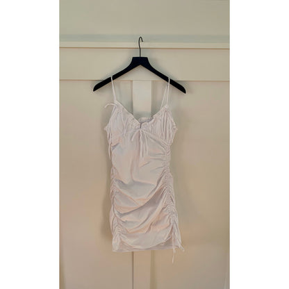 Zara Mini Dress in White Medium V-Neck Ruched Sleeveless Party Cocktail