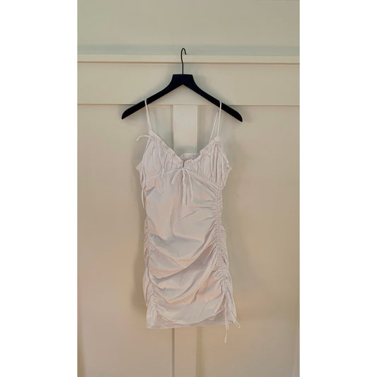 Zara Mini Dress in White Medium V-Neck Ruched Sleeveless Party Cocktail