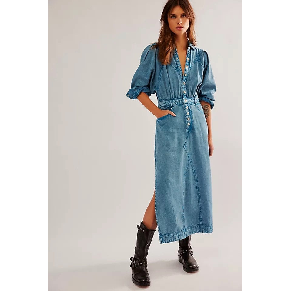 Free People Mad Love Denim Midi Dress Size XS
