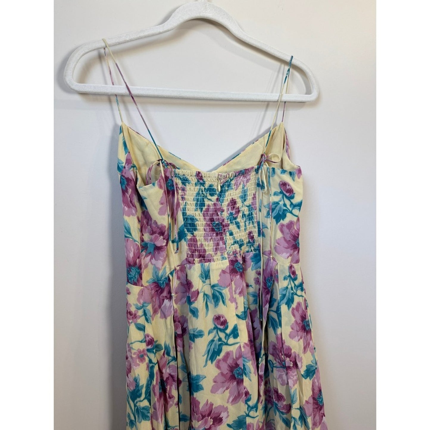 Reformation Jaelyn Floral Midi Dress Yellow Purple Smocked Back Size 10