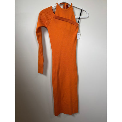 Monse Orange Asymmetrical Rib-Knit Merino Wool Midi Dress One Sleeve Halter XS