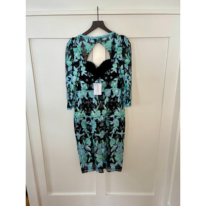 Marchesa Notte Cutout Embroidered Tulle Dress Black/Blue Size 6