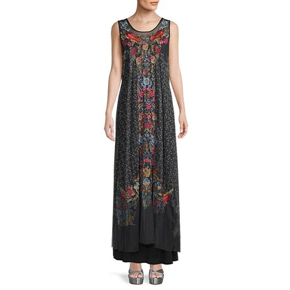 Johnny Was Eleir Printed Mesh Maxi Dress Size XS Floral Sleeveless Embroidered