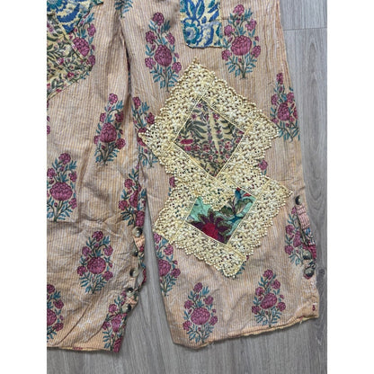 A Rare Bird Floral Patchwork Jacket and Wide Leg Pants Set Bohemian Peach
