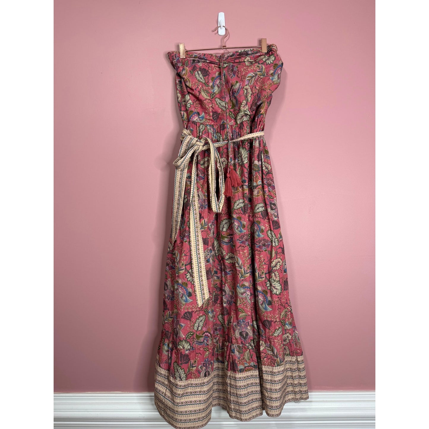 Anthropologie Let Me Be Boho Halter Maxi Dress in Brown Motif Size XL Floral