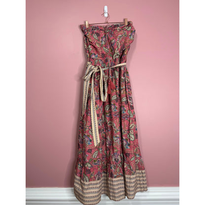 Anthropologie Let Me Be Boho Halter Maxi Dress in Brown Motif Size XL Floral
