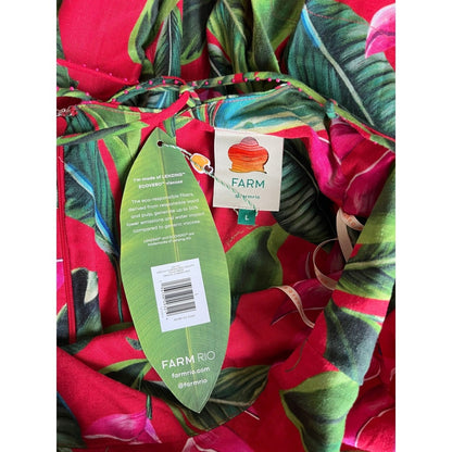 FARM Rio Tropical Maxi Dress Red Green Pink Floral Tie Back Spaghetti Strap