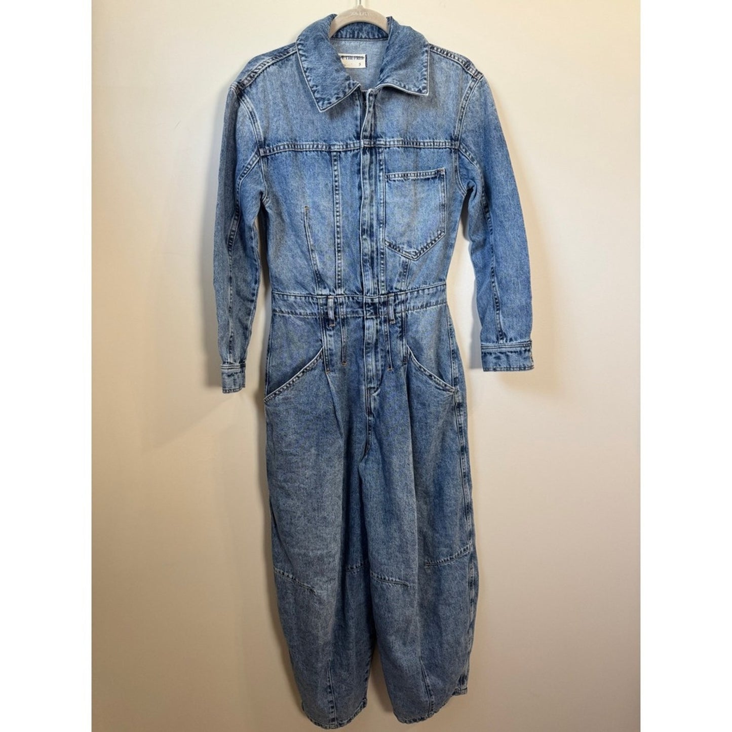 We The Free Free People Marci Denim Jumpsuit Blue Acid Wash Utility Size S
