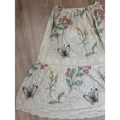 Jaded Gypsy Wild Flower Echo Skirt Embroidered Eyelet Lace Butterfly Midi OS