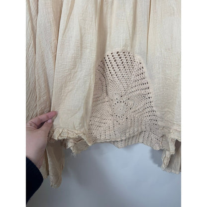Jade Gypsy Boho Crochet Lace Gauze Peasant Blouse Bell Sleeve Cream Top Womens