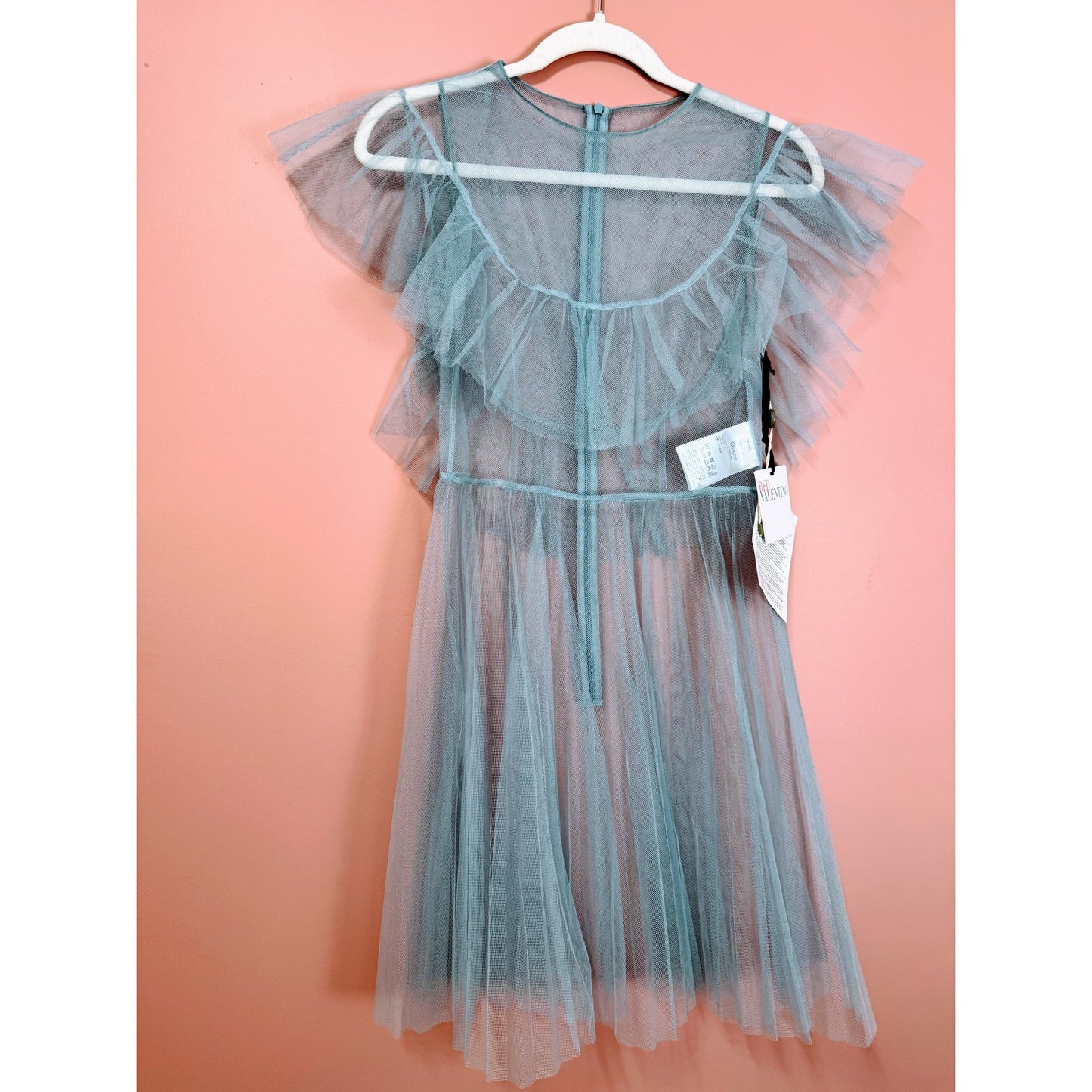 RED Valentino Tulle Ruffle Overlay Mini Dress in Blue Size 40/Small