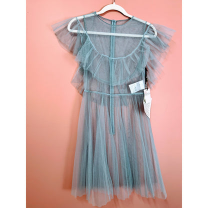 RED Valentino Tulle Ruffle Overlay Mini Dress in Blue Size 40/Small