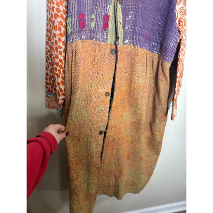 Jaded Gypsy Kantha Boho Patchwork Long Duster Coat Jacket One Size