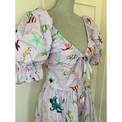 Hill House The Ophelia Midi Dress in Sea Creatures Medium Short Sleeve V-Neck