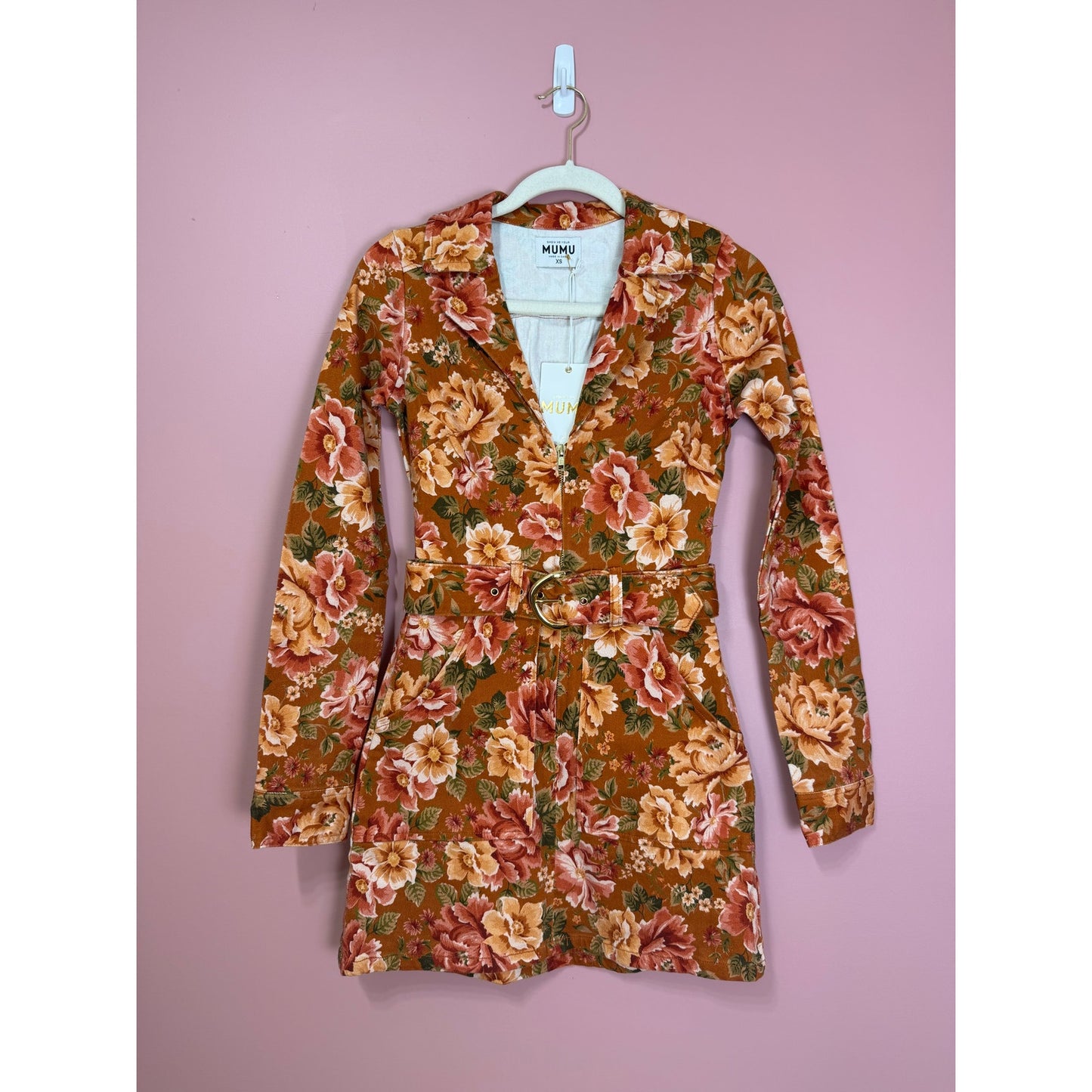 Show Me Your Mumu Outlaw Denim Long Sleeve Mini Dress Garden Harvest Size XS